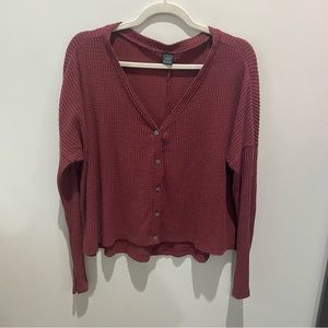 Red button up waffle knit